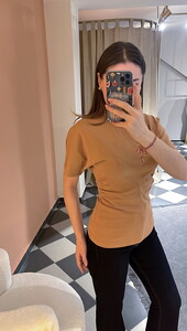 Yanlardan Büzgülü Tshirt Camel