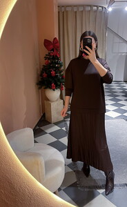 Pileli Kahverengi Elbise