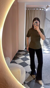 Yanlardan Büzgülü Tshirt Haki