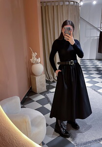 Paraşüt Kumaş Kemerli Etek Siyah