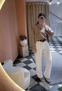 Düğmeli Yaka Çizgili Gömlek Kahverengi