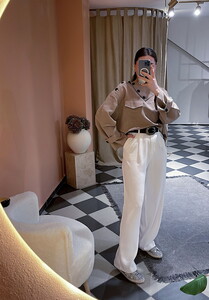  Düğmeli Yaka Çizgili Gömlek Kahverengi