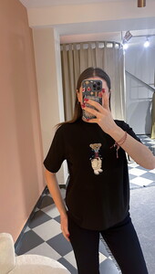 Ayıcık İşlemeli Tshirt Siyah